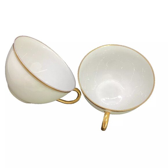 2 Haviland Limoges France Tea Cups Coupe H1415 White/Gold Trim & Inner R… - Picture 4 of 7